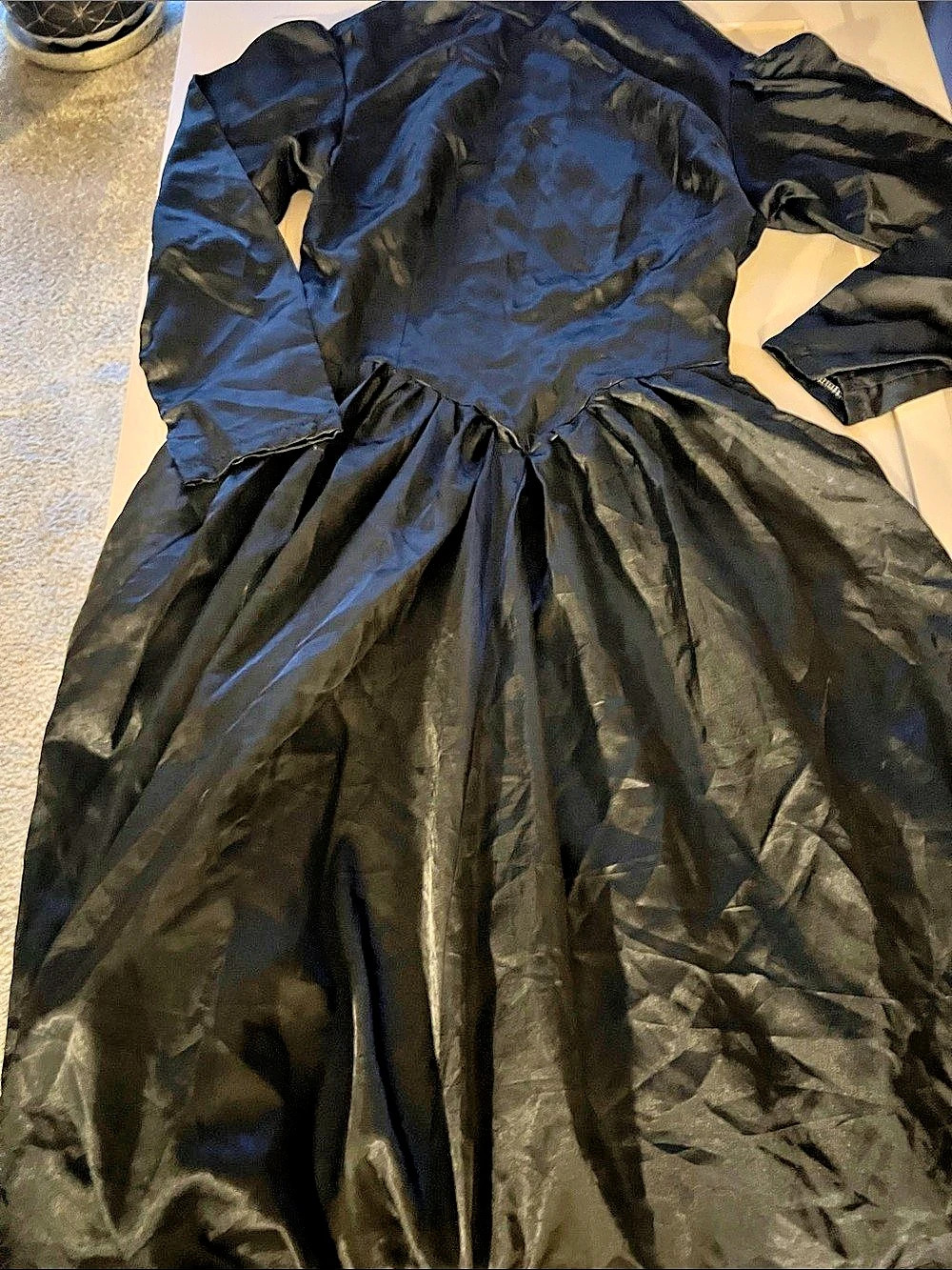 Black Satin Empire Waist Midi Dress